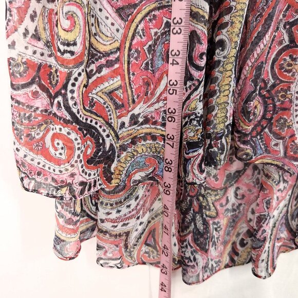 The Kooples Midi Dress Sheer Paisley Lightweight V-Neck Ruffle *Unlined XXS - Picture 13 of 14